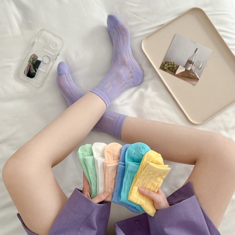 Dünne Bonbon farbe atmungsaktive Baumwolle Frühling und Sommer wesentliche Sommer Strumpfwaren Damen Socken japanischen Stil aushöhlen Socken