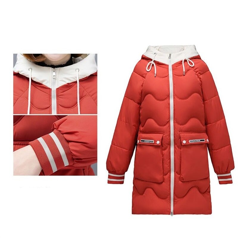 Jaket parka bertudung untuk wanita, mantel ukuran besar hangat ukuran ekstra besar katun korea berlapis jaket salju musim dingin 2023