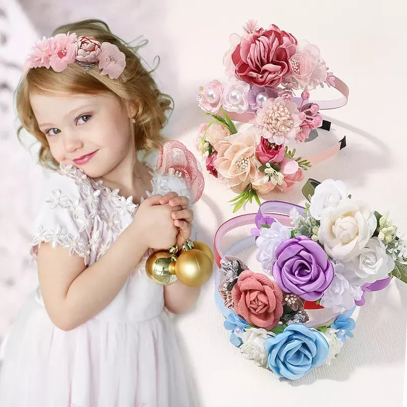 Diadema de corona de flores artificiales para mujer y niña, diadema de boda, accesorios para el cabello, aro Floral dulce, tocado de fiesta, 1 piezas