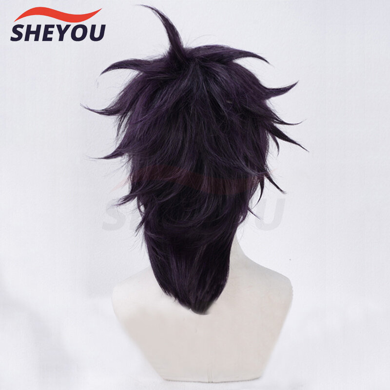 อะนิเมะผจญภัย JOJO'S BIZARRE Ghirga Narancia สั้นสีม่วงสีดำ Cos วิกผมคอสเพลย์ Wigs + หมวกวิกผม