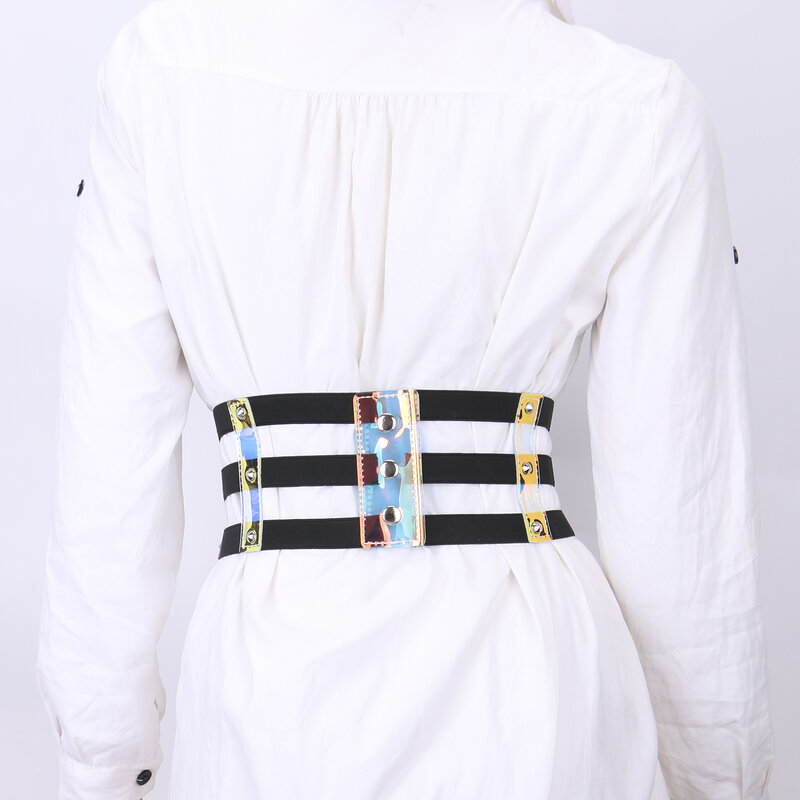 Corset élastique transparent multidimensionnel pour femme, ceinture étanche colorée, chemise, manteau, fête, spectacle de nuit, 3 rangées