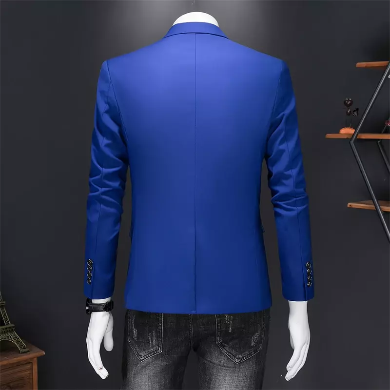 Jaket Setelan Kancing Tunggal Pas Badan Bisnis Kualitas Tinggi Mantel Blazer Tuksedo Pengantin Pria Fashion Kasual Pas Badan Ramping Pria 6XL-M