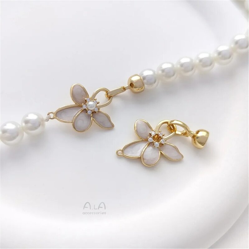 Pearl Clasp 14K Gold Inlaid Zircon Painting Oil Flower Connection Clasp DIY Closing Pendant Clasp Necklace Ornament Clasp B989