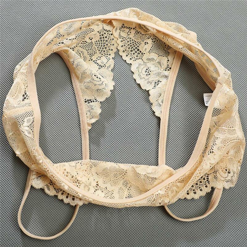 Women Panties Crotchless Solid Color Breathable Lady Briefs Lace Open Crotch Pornographic Spaghetti Strap Elastic Underpants