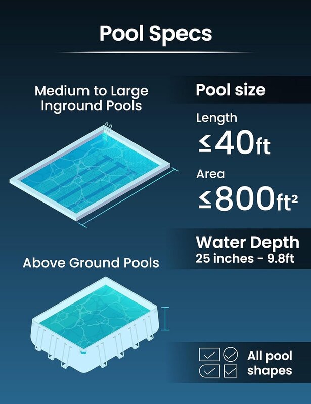 Vácuo de piscina recarregável para serviço pesado, Sucção 8X, Sacos filtrantes padrão e finos, Potência comercial e velocidade, Novo, 2024