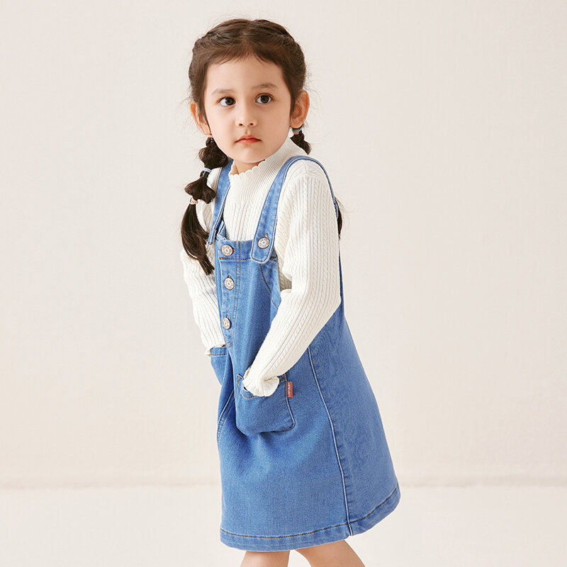 3-10 Years Girls Denim Dresses Kids Strap Overalls Dress with Pockets Stylish Children Summer Spring Autumn Suspender Clothes