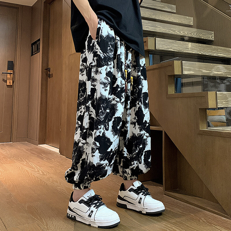 Streetwear celana Haren pria, Bawahan kasual ukuran besar, gaya Harajuku, Vintage kaki lebar untuk lelaki musim semi musim panas baru