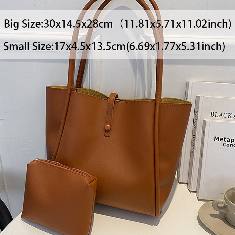 Tas bahu kulit PU wanita, 2 buah/set tas komposit untuk wanita wanita kapasitas besar tas Tote sac bolsa