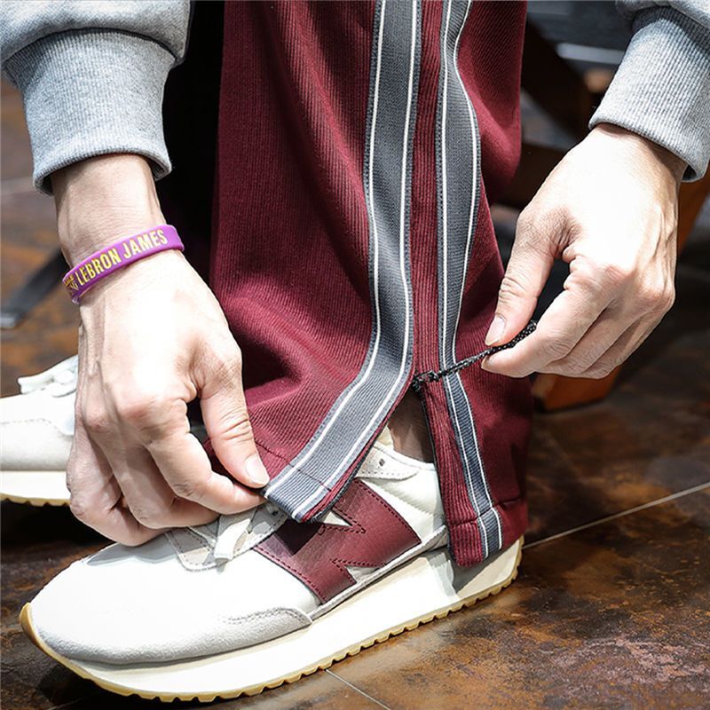 Мужские прямые полосатые спортивные брюки в Корейском стиле Харадзюку, весна-осень, новинка, мужские свободные спортивные повседневные брюки на молнии с эластичным поясом и карманами