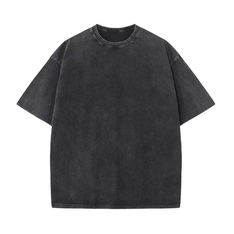 Camiseta americana de algodão lavada masculina, gola solta, extragrande, casual, vintage, manga curta, camiseta coreana, y2k
