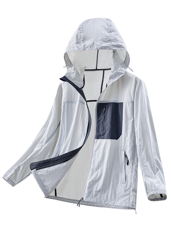 Letnie męskie płaszcze antyuv Ultra-lekka, cienka ochronna powłoka chroniąca przed słońcem odzież UPF50 odporne na słońce wiatrówka z kapturem kurtki okazjonalne