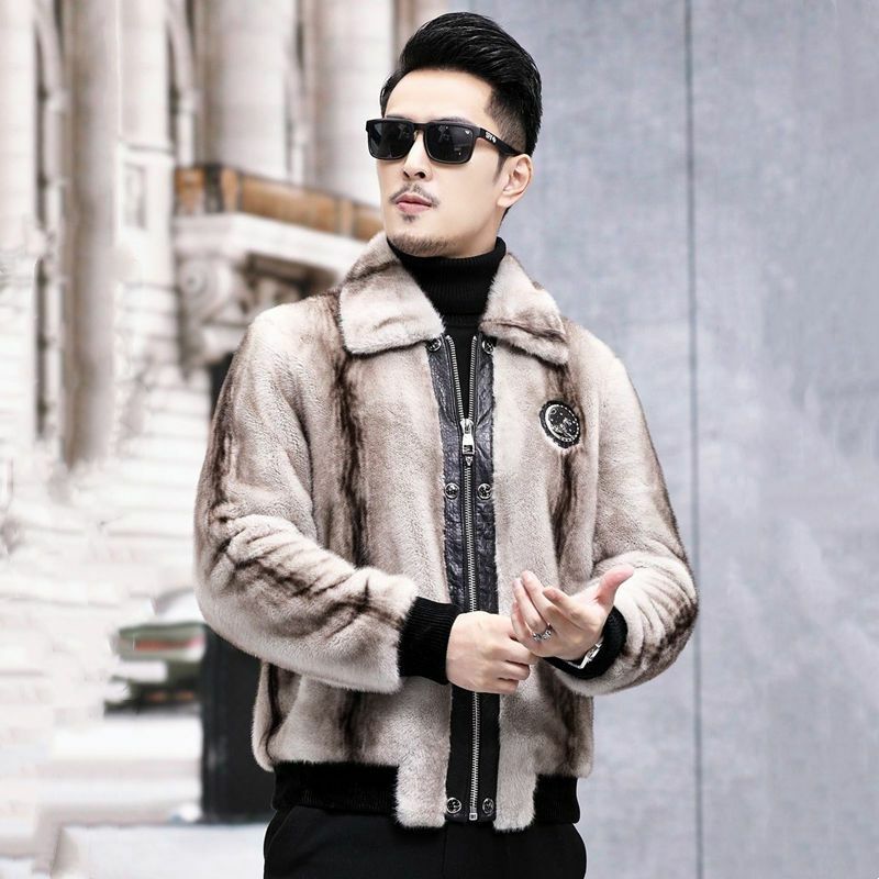 Casaco de pele real masculino com gola virada para baixo, jaqueta de luxo masculina, inverno e outono, tosquia de ovelha, Z115