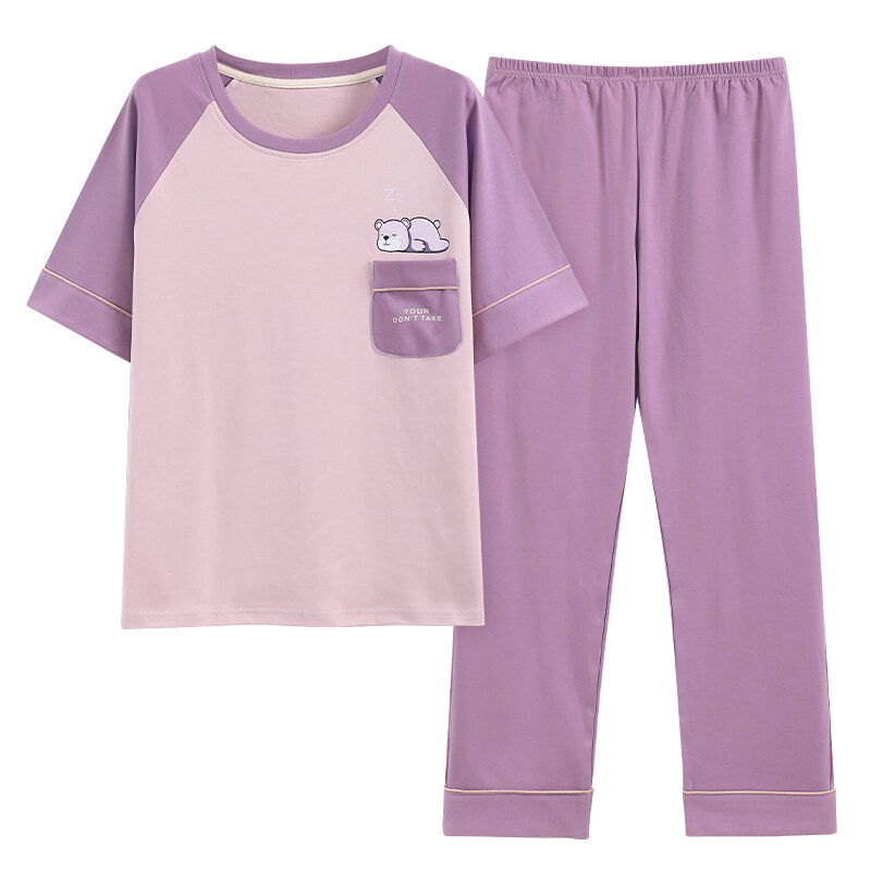 Conjunto de Pijama de algodón para mujer, ropa de dormir de manga corta, 5XL, Primavera
