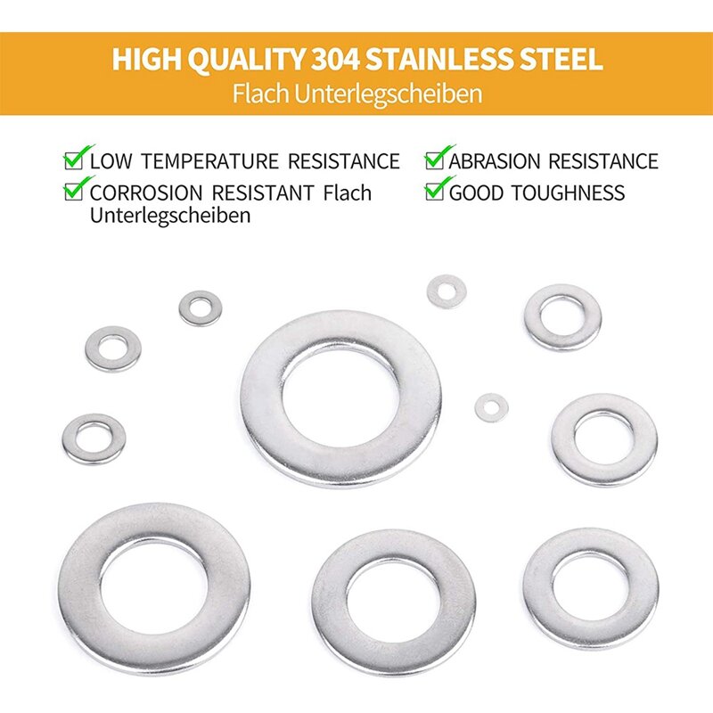 Rondelle piatte-rondelle piatte da 1080 pezzi 11 dimensioni rondelle piatte in acciaio inossidabile e Set di rondelle di sicurezza