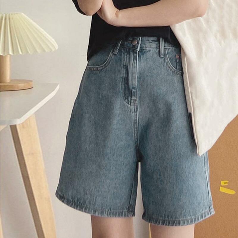 Shorts retos vintage para mulheres, cintura alta, bolsos retrô, silhueta A, comprimento do joelho, elegante