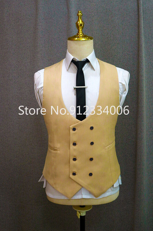 Formal Men 3 Piece Wedding Suit Groom Tuxedo Slim Fit Business Suits Champagne Wedding Suit Costume Homme (Blazer+Pants+Vest)