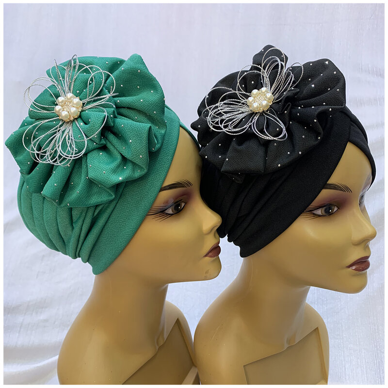 6/12 Pieces Fashion Muslim Female Turban Hat Bonnet Gold Velvet Hot Rhinestone Solid Indian Beanie Hair Bonnets Cap For Women