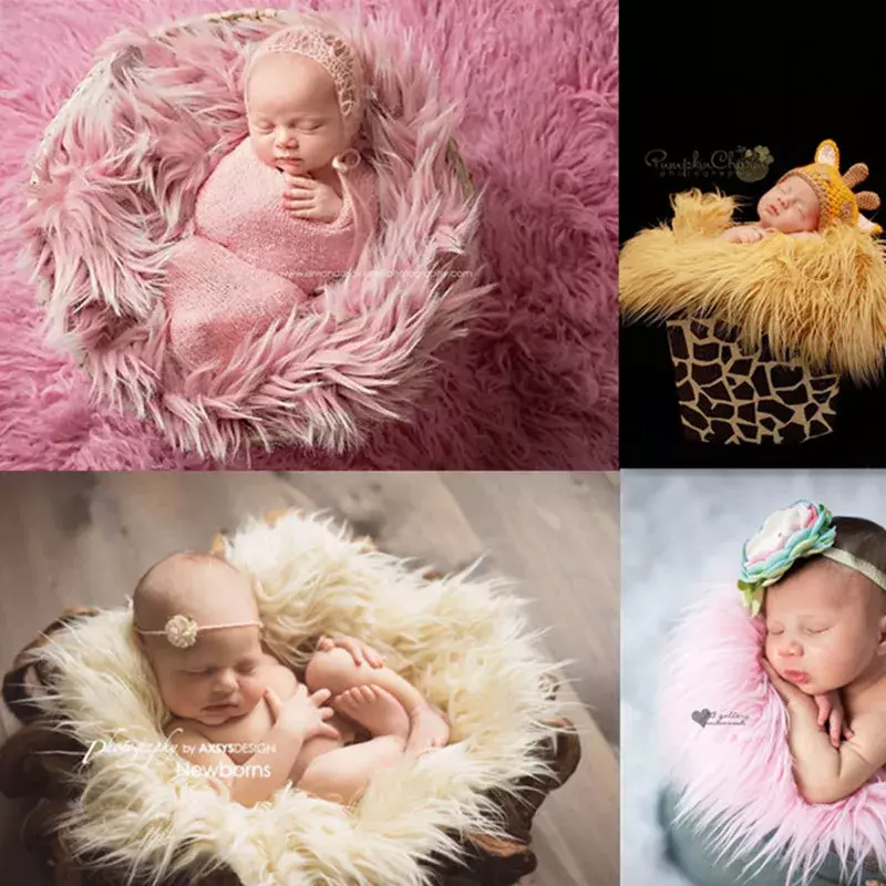 Couverture en laine artificielle pour photographie de nouveau-né, enveloppes douces et moelleuses, accessoires ronds pour séance photo de bébé, FlokSaufia