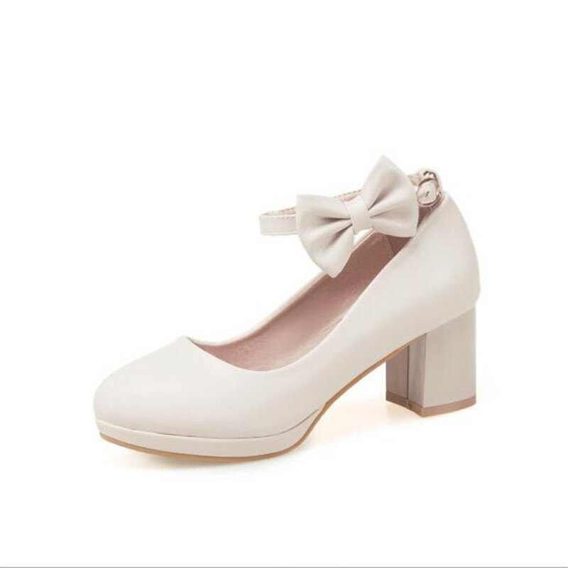Zapatos de boda para niñas y niños, zapatos blancos de tacón con lazo dulce, con correa en el tobillo, vestido de fiesta para, talla 30-43