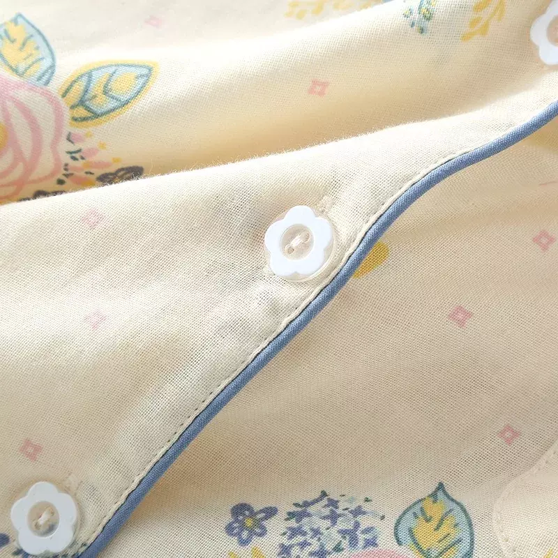 Conjunto japonês de pijama feminino de duas peças, 100% algodão, estampado para senhoras, calças de manga comprida, primavera e outono, novo, 2023