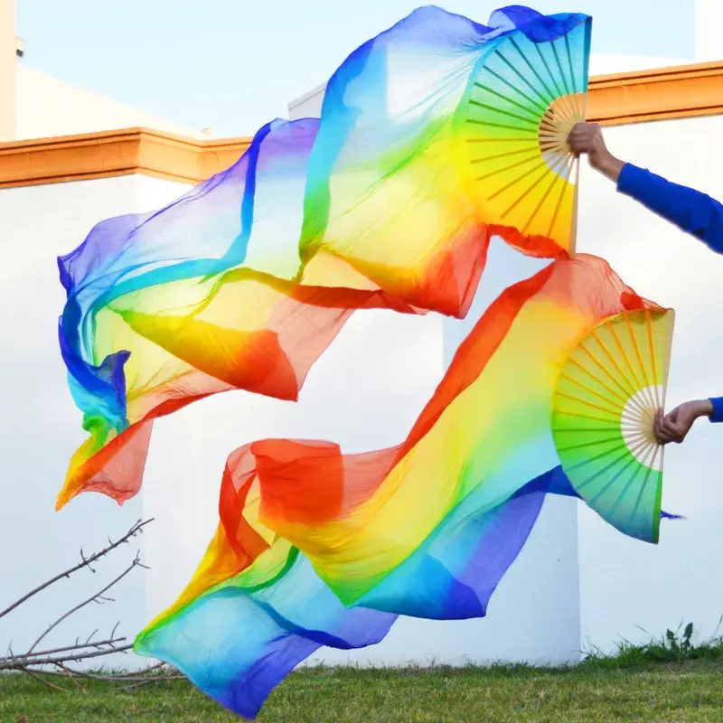 Hochwertige Seiden bauchtanz fans tanzen 150/180 echte Seiden-/Rayon-Seiden fächer links rechts zum Verkauf * 90 cm Bild farbe