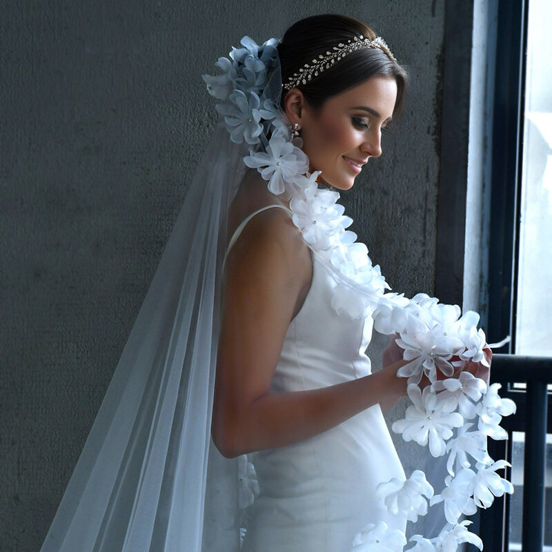 BL4043 Bride wedding dress  flower edge headdress single-layer bridal veil