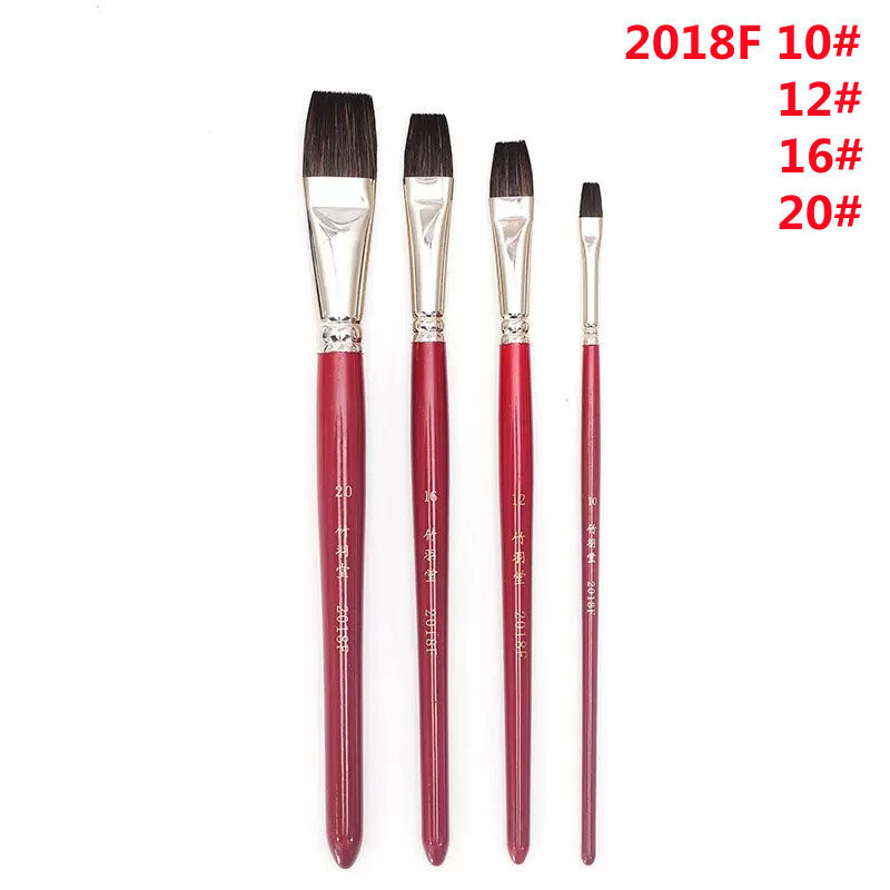 High Quality Squirrel Flat Paint Brush Wooden Handle Painting Brush Set for Watercolor Acrylic Oil Painting Artist Art Supplies