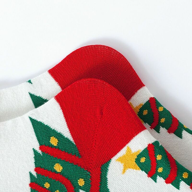 Kaus kaki katun Harajuku kepingan salju pohon Natal desain modis kaus kaki model Korea kaus kaki setengah tabung kaus kaki natal kaus kaki wanita