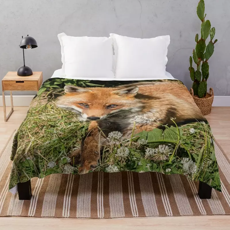 Красивое Одеяло с изображением Красной лисы, теплые Пледы для кемпинга и путешествий