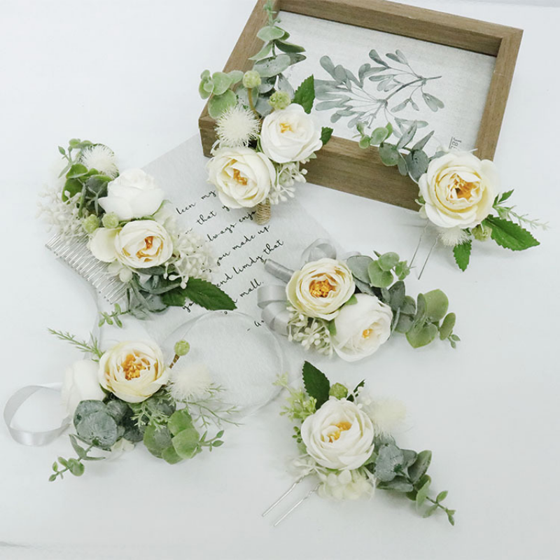 Белый свадебный головной убор принцесса Искусственные цветы Свадебные украшения для волос Свадебные аксессуары для невесты