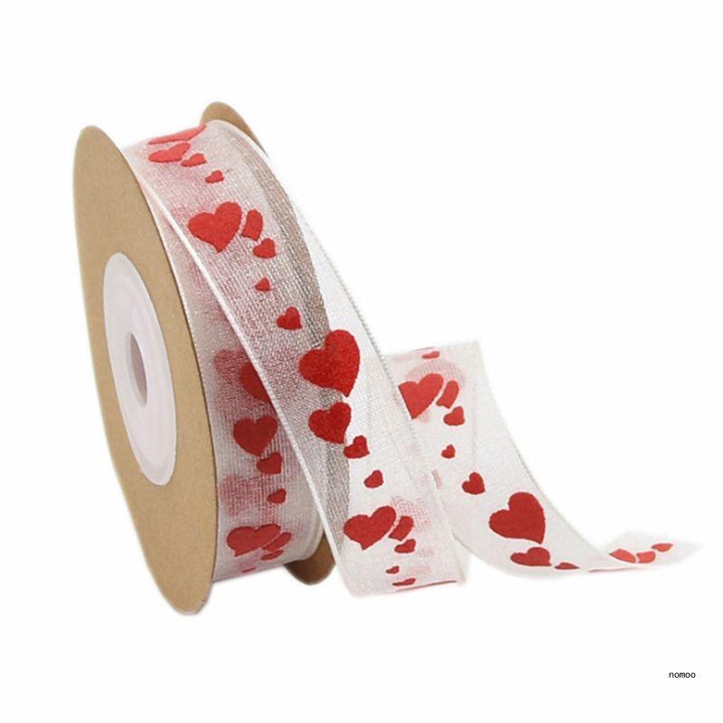 10m Organza Love Heart Printed Ribbon Gauze Roll for Wedding Valentine Handmade DIY Craft Gift Wrapping Supplies Package