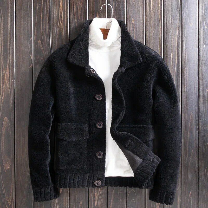 Мужская Двухсторонняя куртка из натуральной шерсти, теплая короткая куртка с овчиной, Повседневная Верхняя одежда для зимы, 2022
