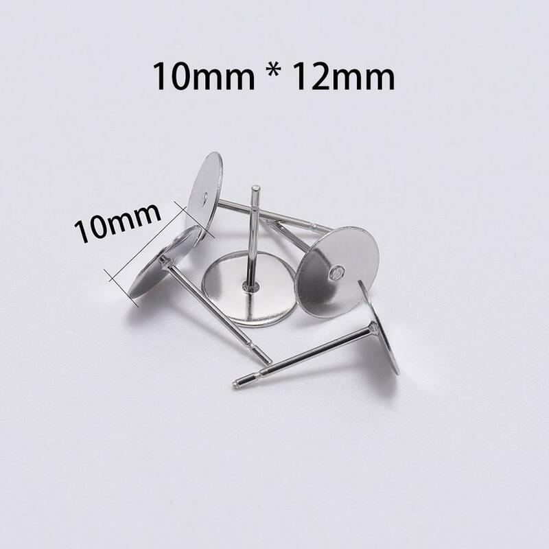 50/100Pcs/lot 3-12mm Metal Stainless Steel Flat Post Back Blank Earring Stud Base For DIY Jewelry Making Findings Accessories