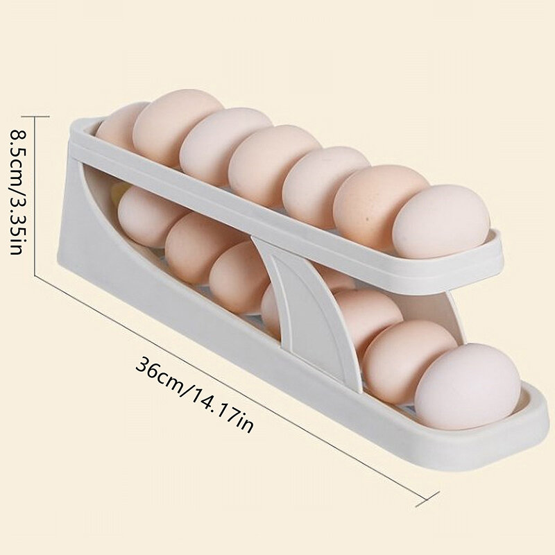 Kotak penyimpanan kulkas, keranjang telur otomatis geser untuk 15 telur, wadah makanan, kulkas