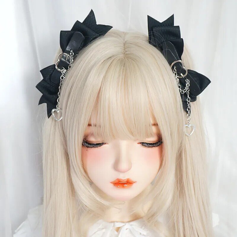 Akcesoria Lolita spinka do włosów czarny ciemny słodki modne dziewczęce duża kokarda Punk Love JK nakrycie głowy Lolita ozdoba do włosów anime