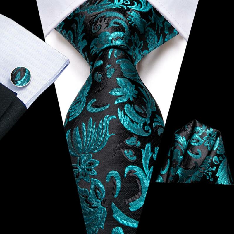 Hi-Tie Teal Green Mens Tie Floral Paisley Silk Wedding Necktie Pocket Square Set Party Business Fashion Designer Dropshipping