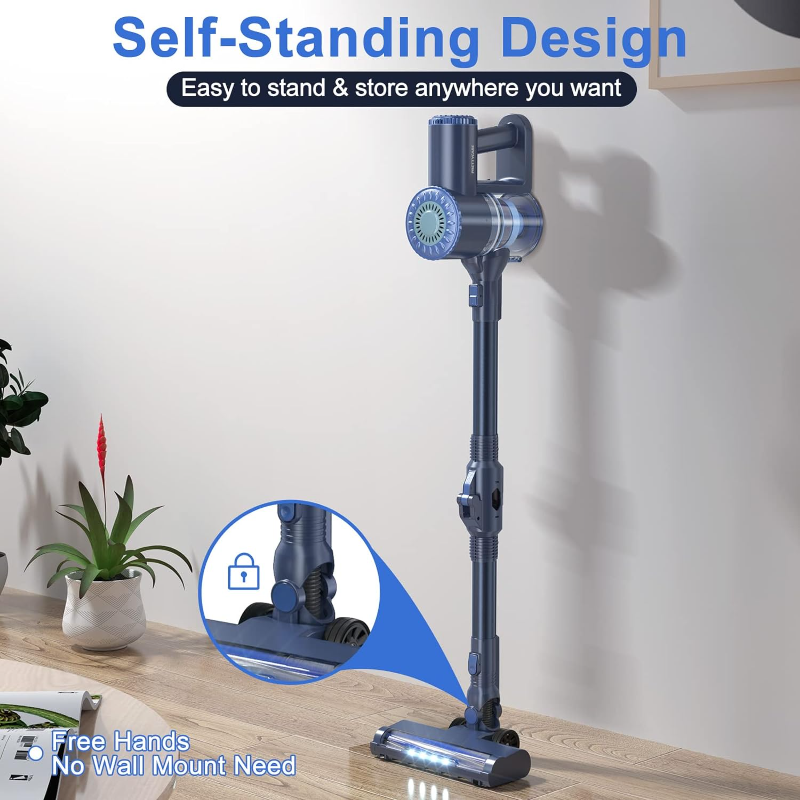 Cordless Vacuum Cleaner,Stick Vacuum Self-Standing with Powerful Suction, 180° Bendable Wand Rechargeable Cordless Vacuum