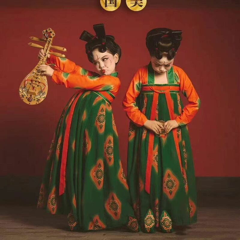 Children Uigerl Chinese Dance Clothes Hanfu Tang Dynatsy Halloween Costumes for Girls 2023 Hanfu Chinese Green Dress Kids