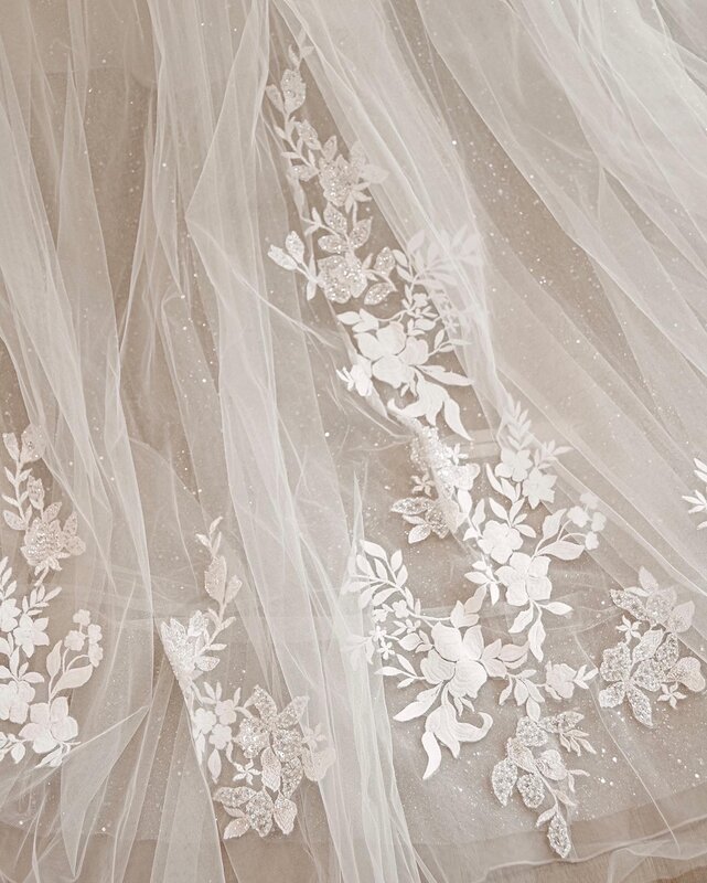 فساتين زفاف مطرزة على شكل حرف a من التل ، دانتيل سباغيتي عاجي ، فستان زفاف ، مقاس كبير ، ZJ023 ، 2023