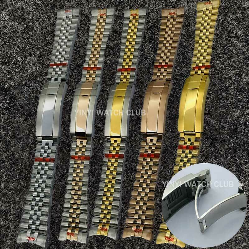 20mm silver black gold bracelet slide glide lock clasp 904L stainless steel strap fit watch case watch band