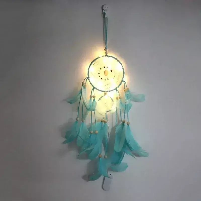 1pcs Dream Catcher with Night Light Feather Bead Night Light Wall Hanging Decoration Handmade Home Kids Room Decor Ornament Gift