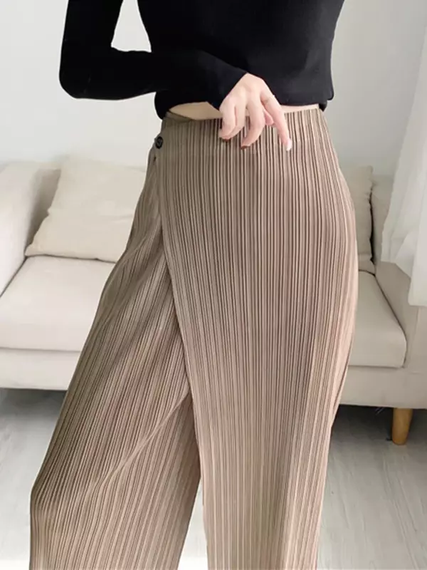 Женские Плиссированные однотонные брюки до щиколотки YUDX, прямые с эластичным поясом и широкими штанинами, лето 2023