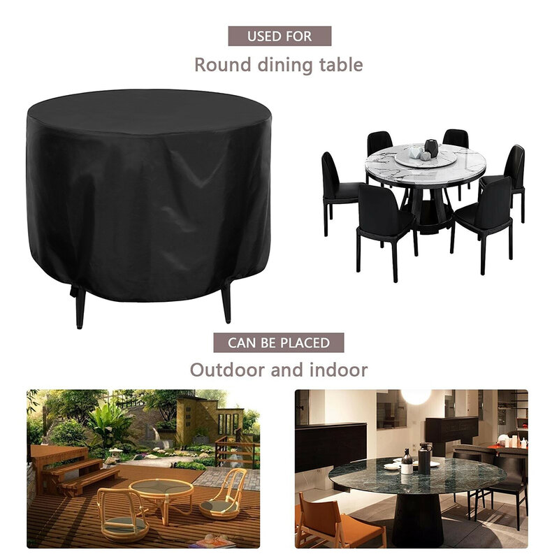 Outdoor Round Table Cover Garden Furniture Cover Waterproof Sunscreen Rainproof Protective Cover Dustproof 210D Oxford Cloth