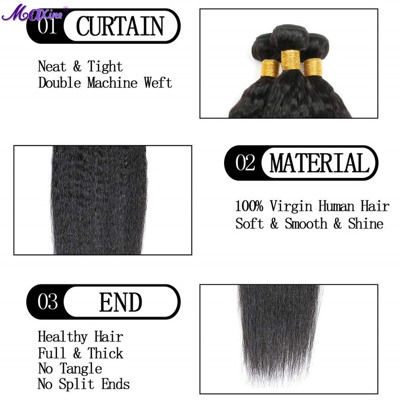 Kinky Straight Hair 10 12 14 Inch 3 Bundles Yaki Human Hair Wave 100% Unprocessed Brazilian Remy Hair Extensions 1B Color