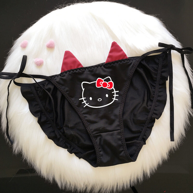 Couple Underwear Kawaii Hello Kitty Cute Cartoon Japanese Soft Girl New Milk Silk Underwear Female Anime Cat Big Ear Underwear