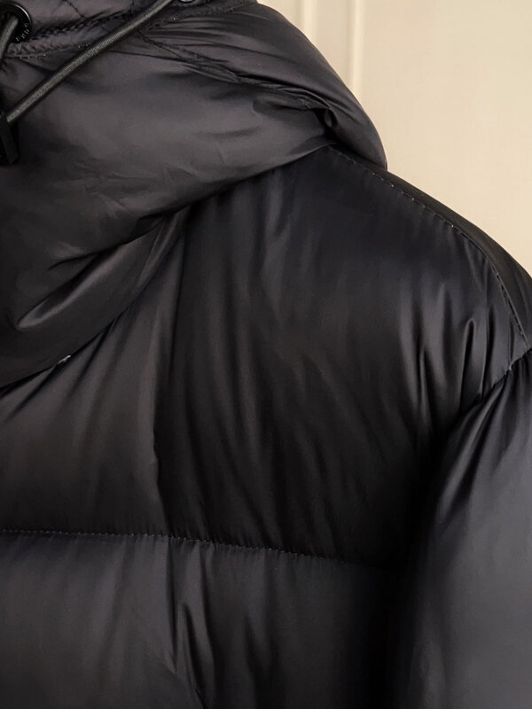 롱 슬림 버전 모자 스플라이싱 격자 무늬 디자인의 다운 재킷, 따뜻하고 편안한 2023, 겨울 신상 1113