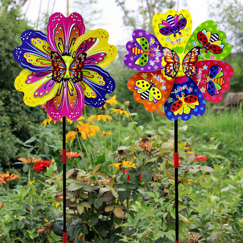Borboleta flor moinho de vento colorido girador jardim quintal decoração crianças brinquedo