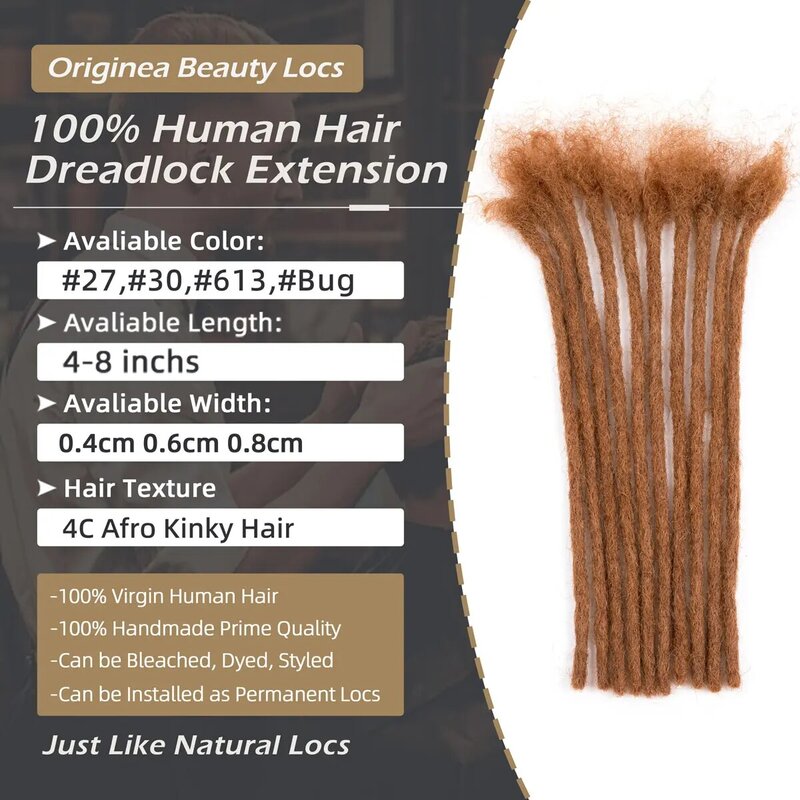 Extensions de dreadlocks pré-colorées faites à la main, 0.4 0.6 cheveux humains, dreads en continu, 4-8 pouces, 27 #, 30 #, 0.8 #, Bug #, 613