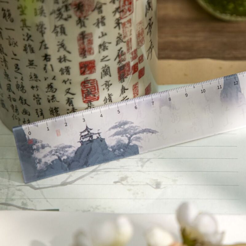 Penggaris lurus penyusun seri pemandangan Oriental 15cm, alat gambar DIY, penggaris pembagi Multifungsi, pembatas buku akrilik