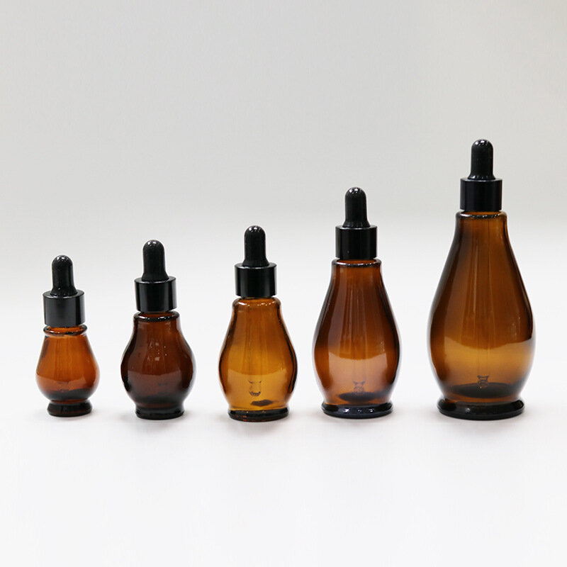 Botella vacía con cuentagotas para aromaterapia, cristal de aceite esencial ámbar, líquido marrón, gota para masaje, botellas de pipeta rellenables, 10-100ml